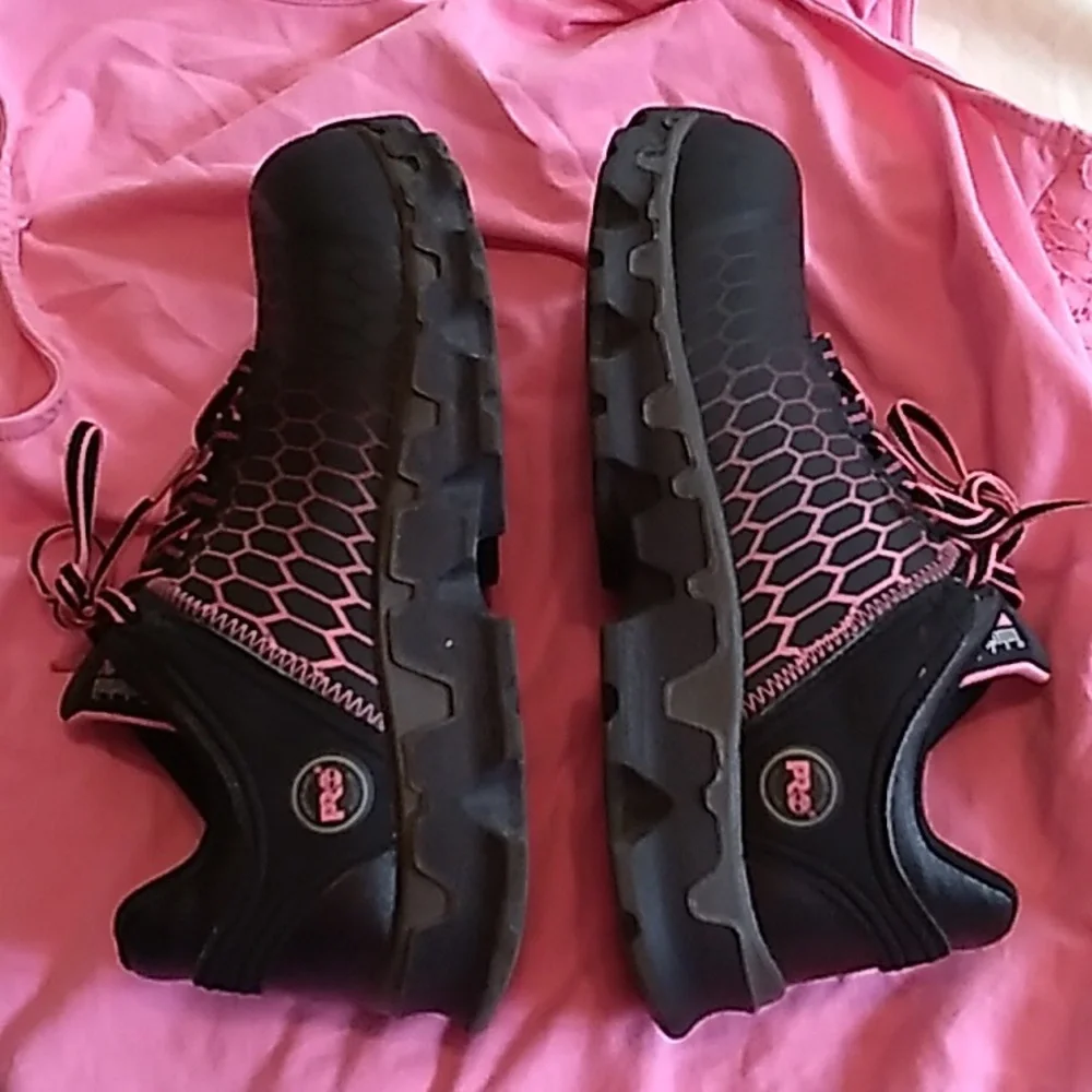 Women's Timberland steel toe anti fatigue pink and black shoes size 8.5 - Picture 6 of 10